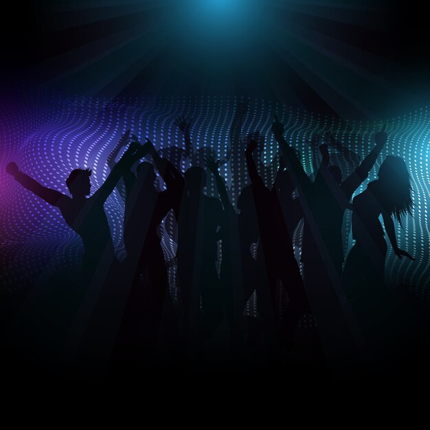 Multitud de discoteca en fondo abstracto con rayos de luz
