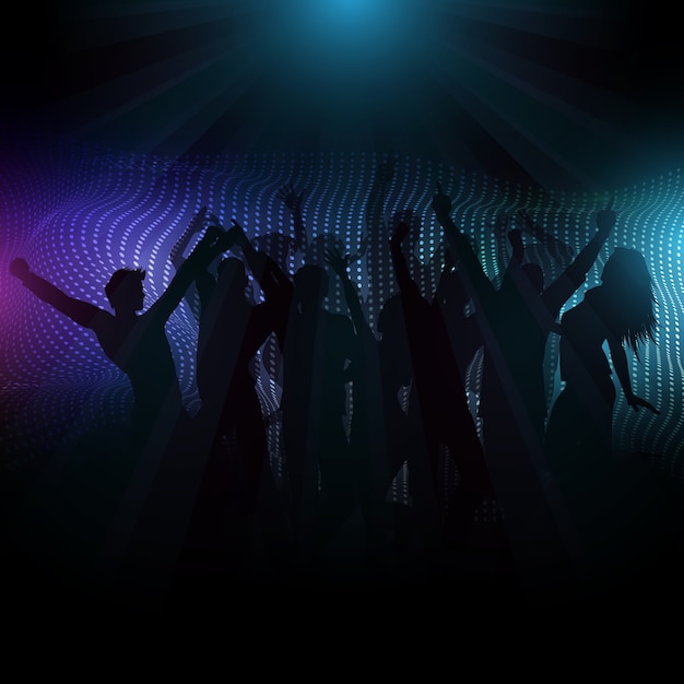 Multitud de discoteca en fondo abstracto con rayos de luz
