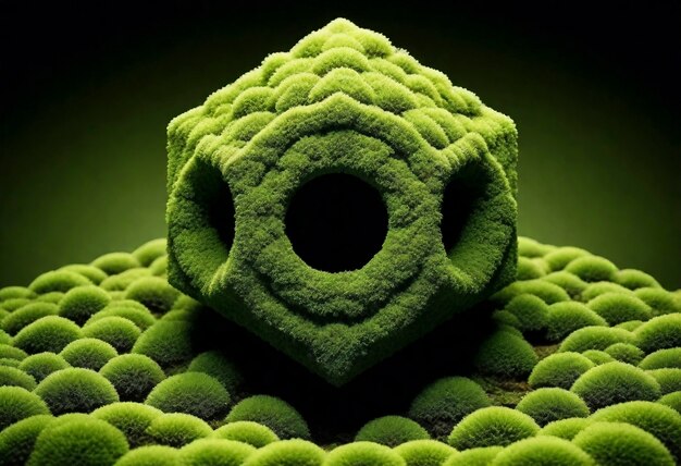 Musgo verde tridimensional en una forma abstracta
