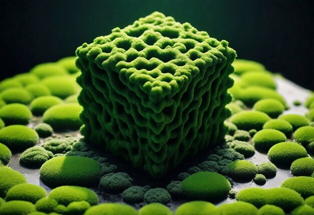 Musgo verde tridimensional en una forma abstracta