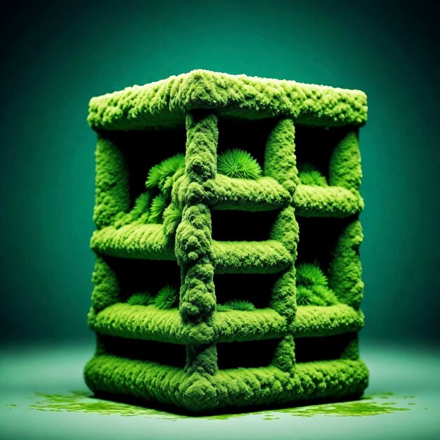 Musgo verde tridimensional en una forma abstracta