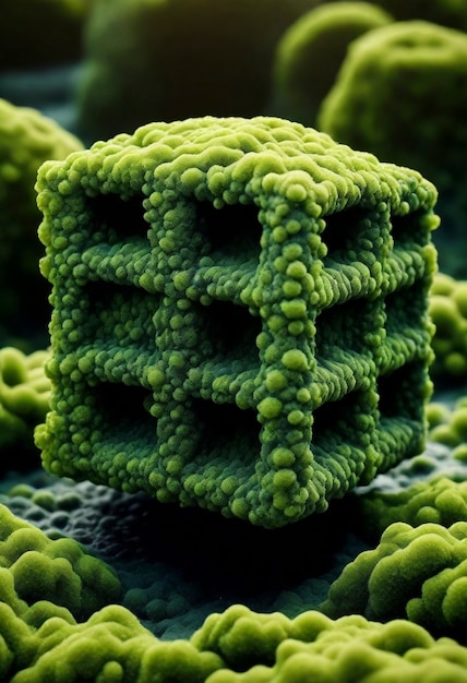 Musgo verde tridimensional en una forma abstracta