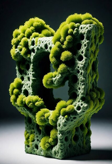 Musgo verde tridimensional en una forma abstracta