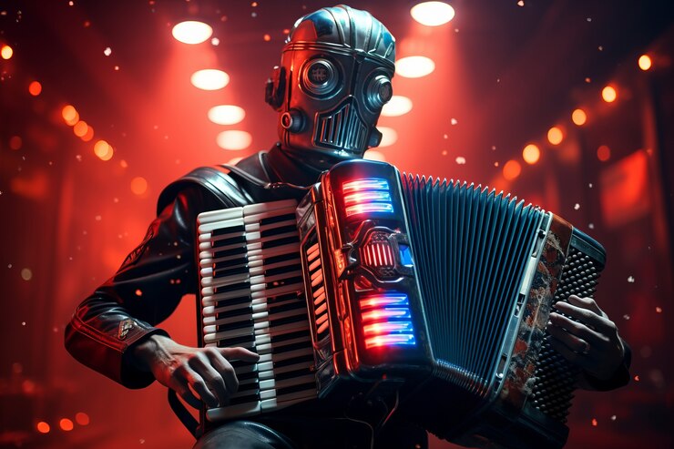 Foto gratuito músico futurista haciendo música con un instrumento