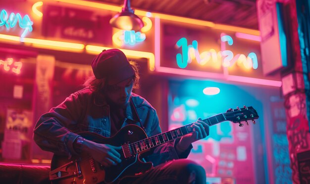 Músico tocando la guitarra eléctrica