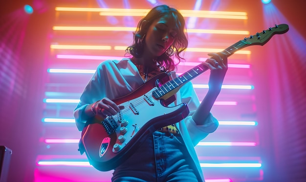 Foto gratuita músico tocando la guitarra eléctrica