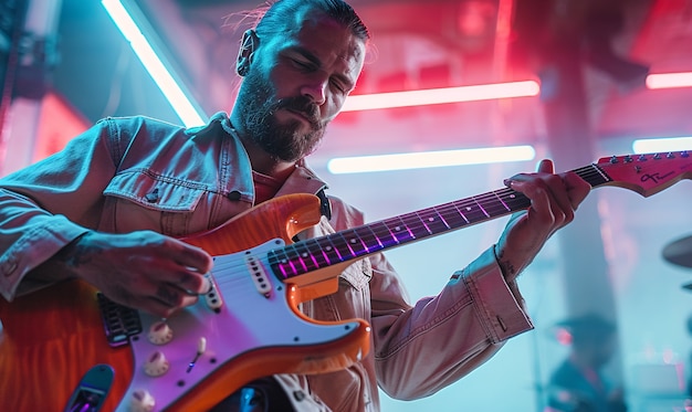 Foto gratuita músico tocando la guitarra eléctrica