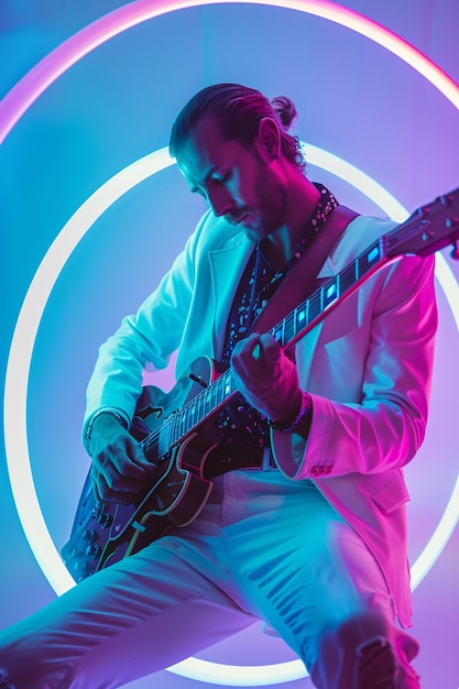 Foto gratuita músico tocando la guitarra eléctrica