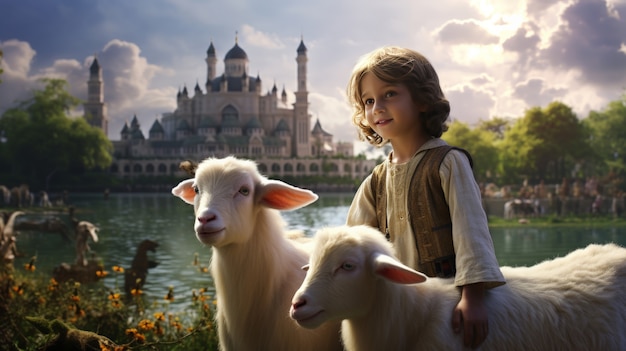 Foto gratuita muslim people with photorealistic animals prepared for the eid al-adha offering