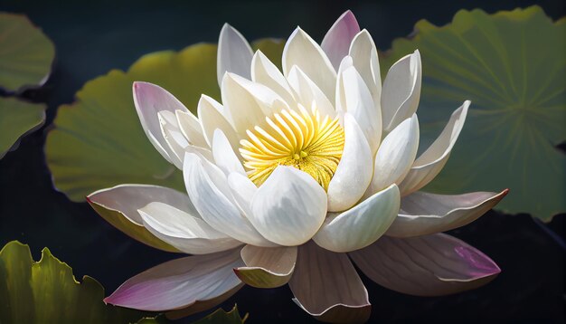 Naturaleza elegancia cerrar flor de loto en estanque IA generativa