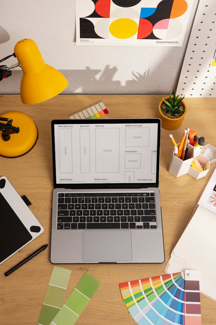 Foto gratuito naturaleza muerta de un estudio de diseño gráfico
