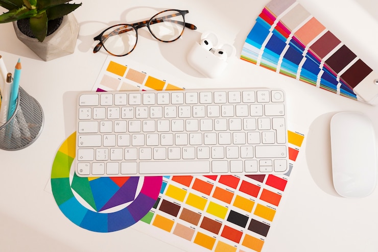 Foto gratuito naturaleza muerta de un estudio de diseño gráfico