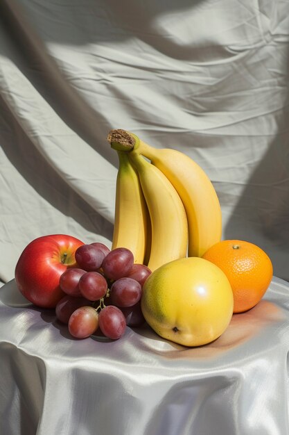 Naturaleza muerta de frutas en el mantel