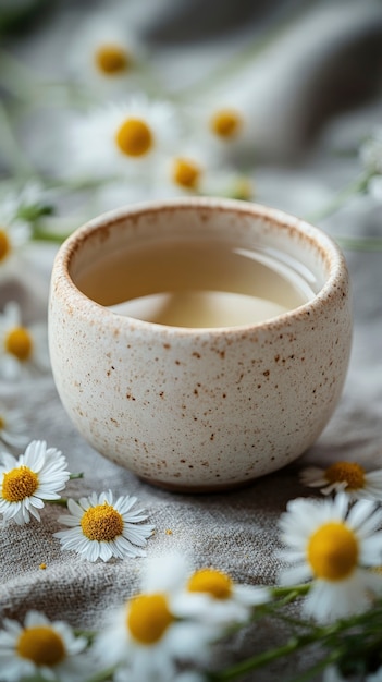 Naturaleza muerta con taza de té y fondo orgánico