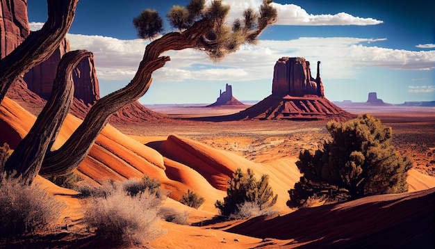 Foto gratuita naturaleza paisajes en monument valley arena roca erosionada ia generativa