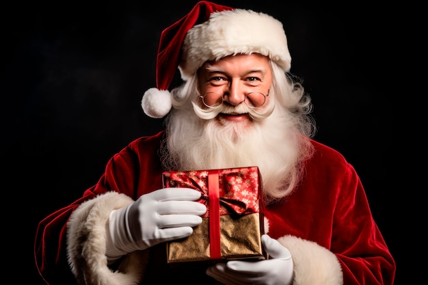 Foto gratuita navidad santa claus con caja de regalo en sus manos