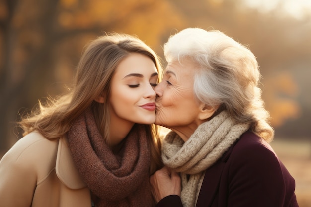 Una nieta y una abuela afectuosas.