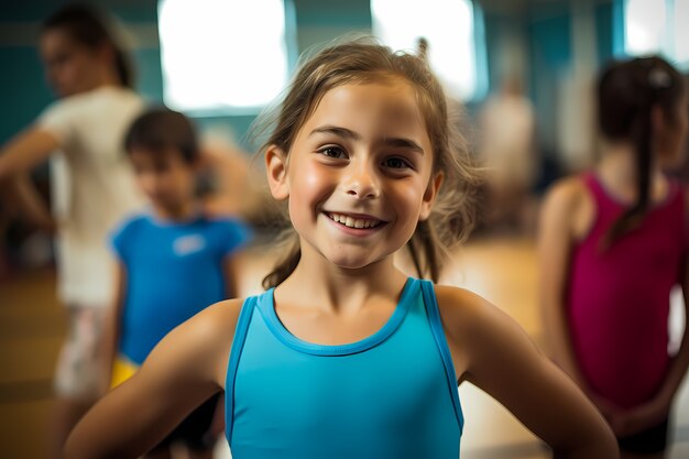 Foto gratuita niña atlética practicando gimnasia desde una edad temprana