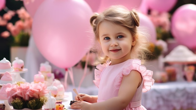 La niña celebra la fiesta del feliz cumpleaños