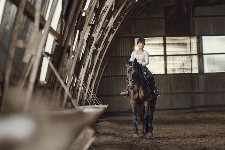 Foto gratuito niña elegante en una granja con un caballo