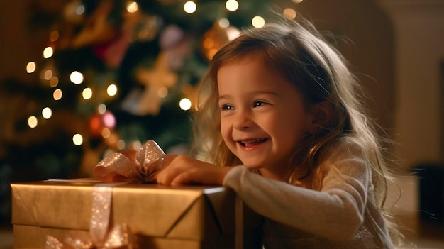 Foto gratuita niña emocionada con su regalo de navidad