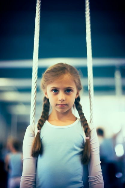 Foto gratuita niña entrenando en el gimnasio en gimnasia deportiva