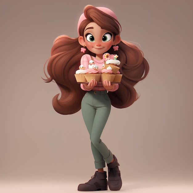 niña feliz sosteniendo cupcakes