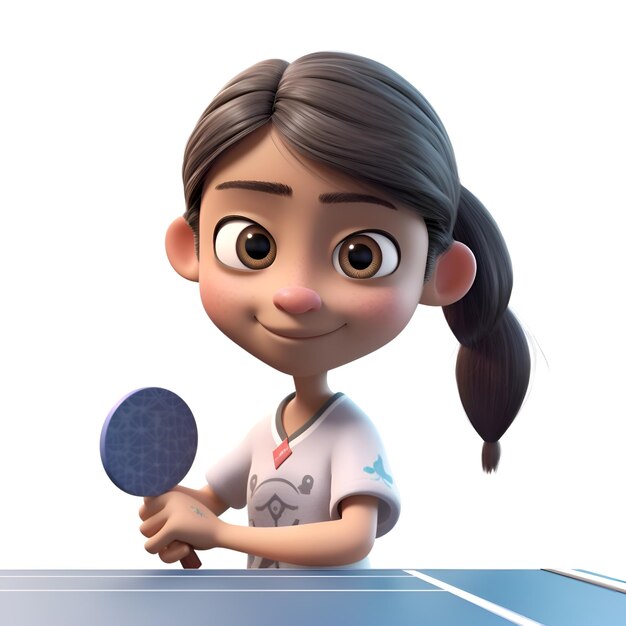 Foto gratuita niña jugando al tenis de mesa sobre un fondo blanco renderización 3d