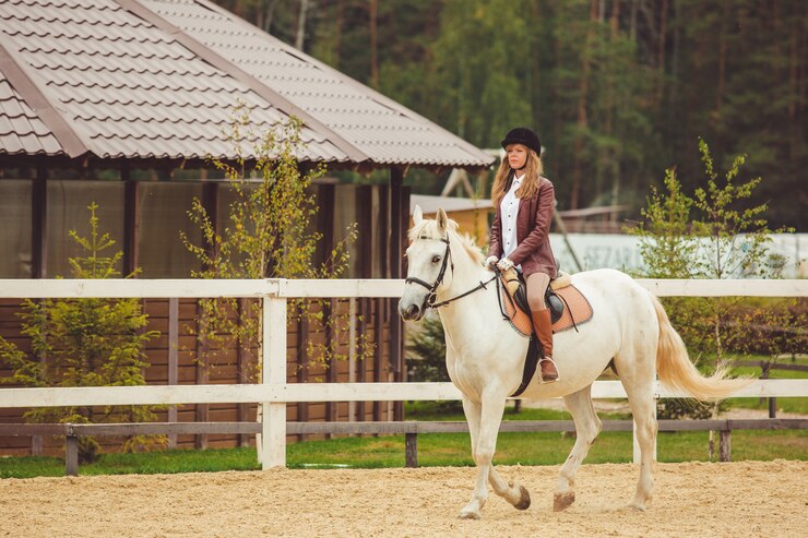 Foto gratuito la niña monta un caballo