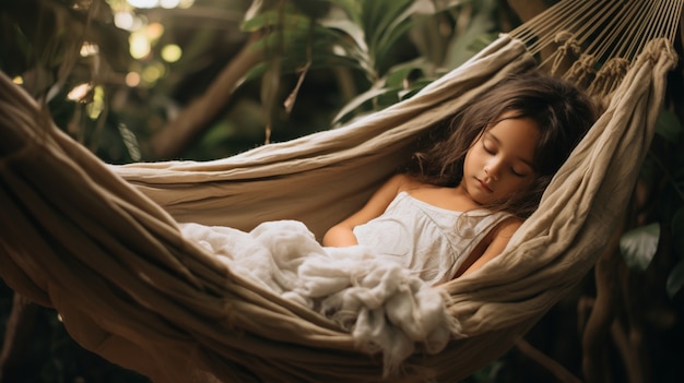 Foto gratuita niña de plano medio durmiendo al aire libre