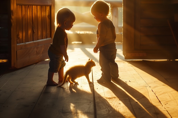 Foto gratuita un niño adorable jugando con las sombras.