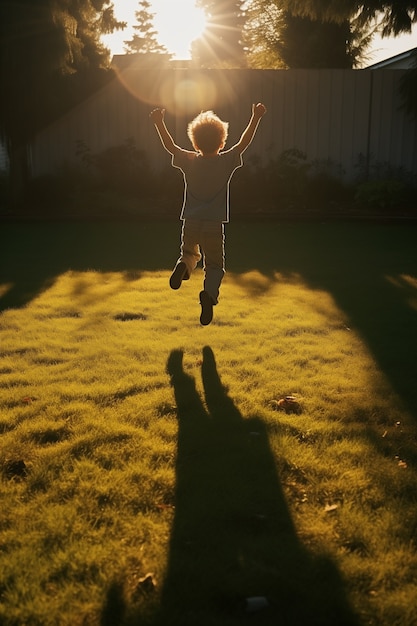 Un niño adorable jugando con las sombras.