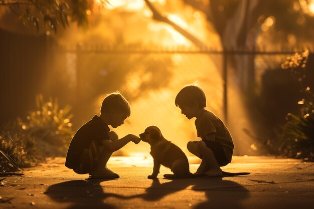 Un niño adorable jugando con las sombras.
