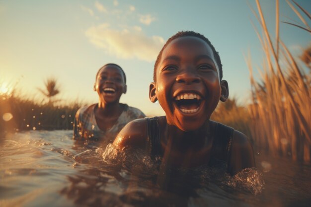 Foto gratuita un niño africano disfrutando de la vida.