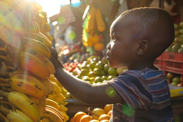 Foto gratuita niño africano en un mercado