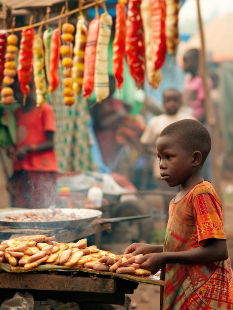 Foto gratuita niño africano en un mercado