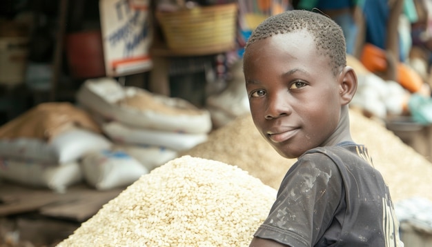 Foto gratuita niño africano en un mercado