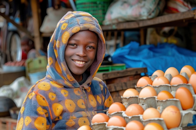 Foto gratuita niño africano en un mercado