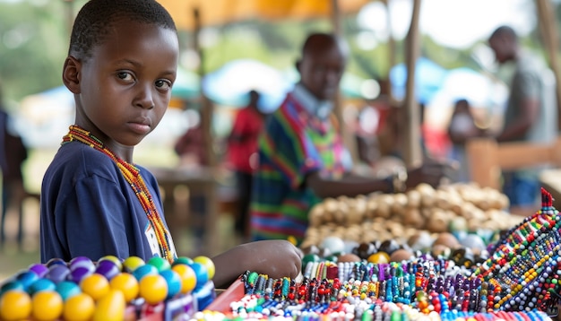 Foto gratuita niño africano en un mercado