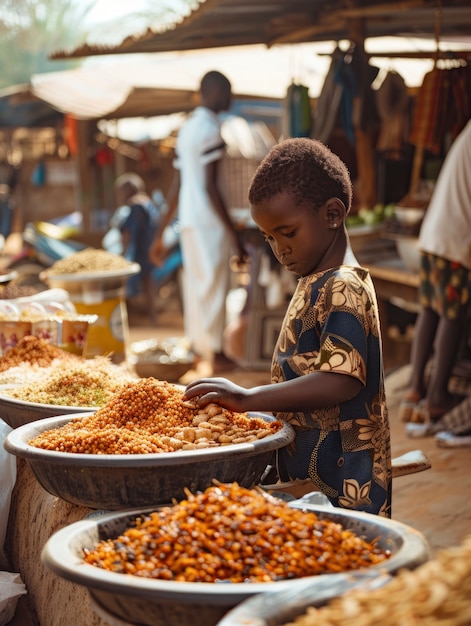 Foto gratuita niño africano en un mercado