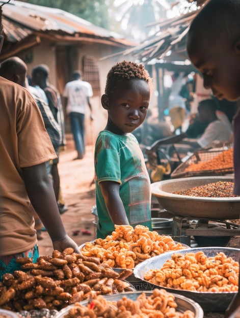 Foto gratuita niño africano en un mercado