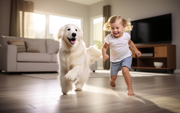 Foto gratuita niño alegre con perro