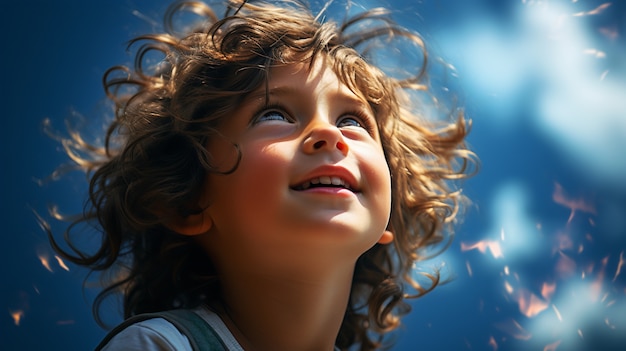 Niño de ángulo bajo pasando tiempo en la naturaleza