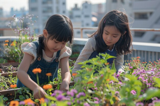 Niño aprendiendo a hacer jardín