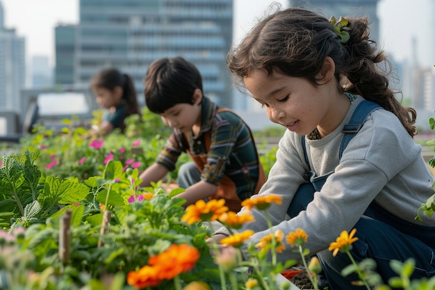 Foto gratuita niño aprendiendo a hacer jardín