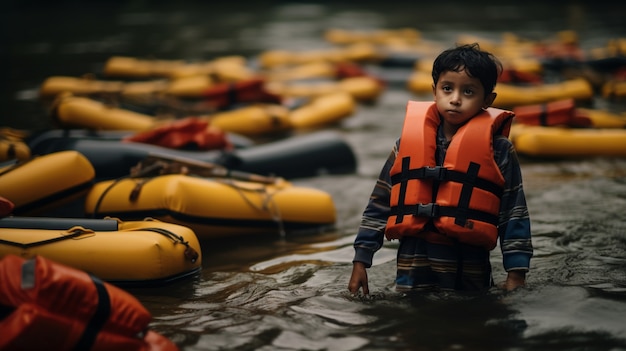 Foto gratuita niño atrapado en una crisis migratoria mientras intenta inmigrar