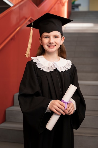 Niño celebrando la graduación de jardín de infantes