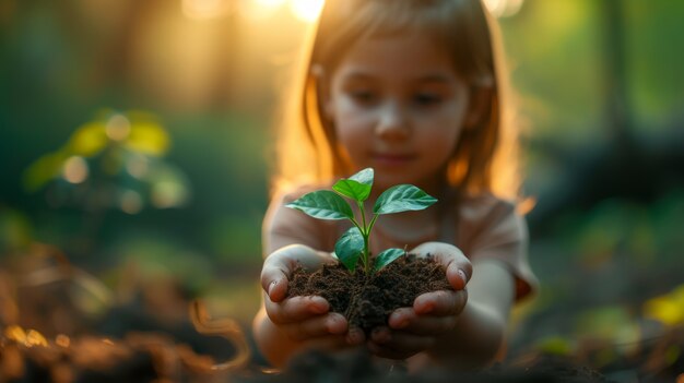 Foto gratuita niño cuidando y protegiendo a la madre tierra para el día de la tierra