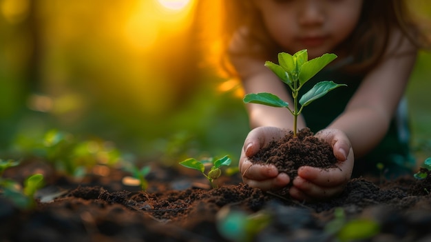 Foto gratuita niño cuidando y protegiendo a la madre tierra para el día de la tierra