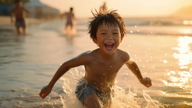 Foto gratuita niño divirtiéndose en el agua.